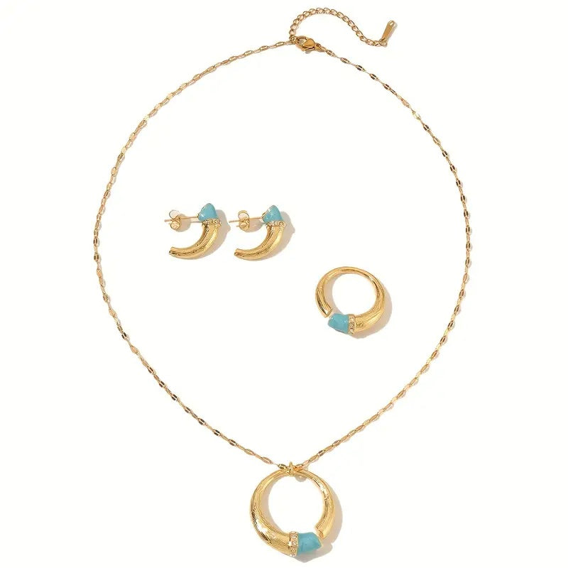 Golden Arc & Turquoise Serenity Jewelry Set