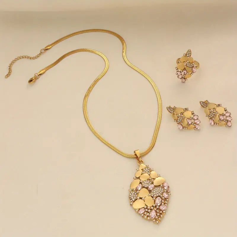 Petal Cascade Golden Jewelry Set