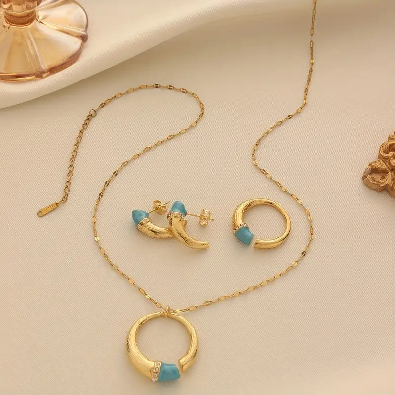 Golden Arc & Turquoise Serenity Jewelry Set