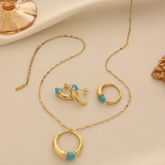 Golden Arc & Turquoise Serenity Jewelry Set