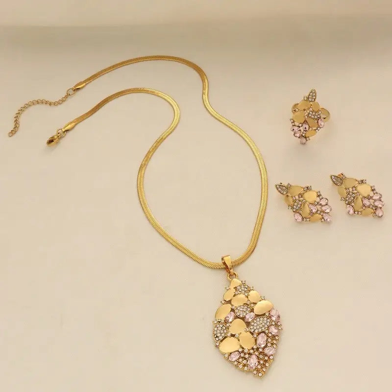 Petal Cascade Golden Jewelry Set