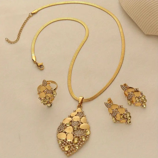 Petal Cascade Golden Jewelry Set