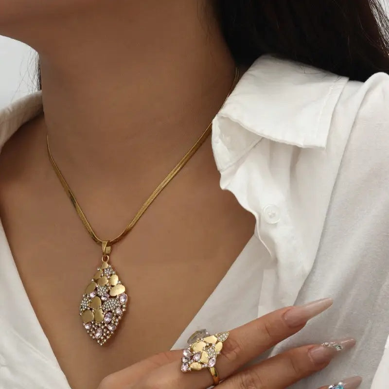 Petal Cascade Golden Jewelry Set